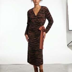 J.O.A  Elegant Brown and Black Wrap Dress Sz M